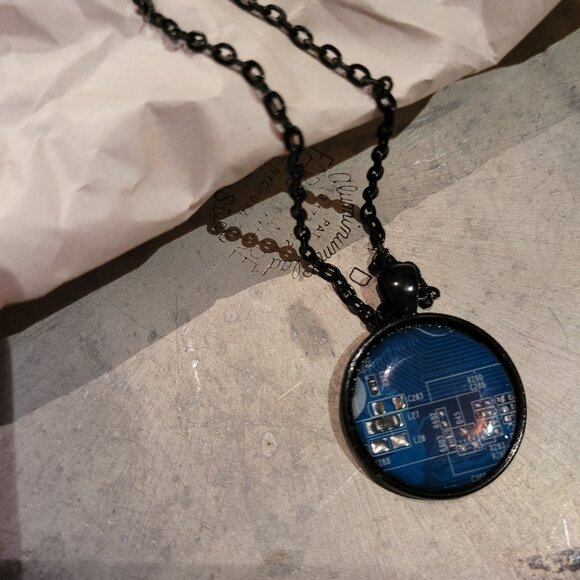 Jewelry - Circuit Board Necklace Blue Circle/Black Frame